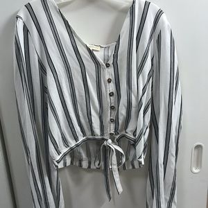 Striped bell sleeve crop shirt